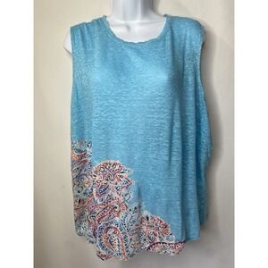 J Jill Womens Love Linen Tank Top Size 1X Lightweight Flowy Summer Rich Mom